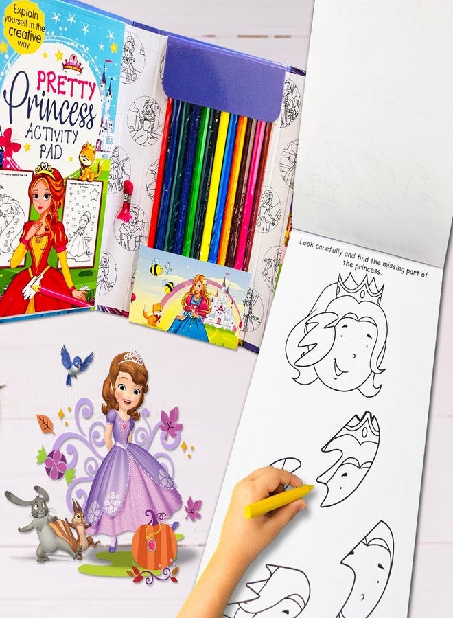 BRIJBASI Hello Friend Princess Travel Colouring Book Set and Art Kit With Black and White Sheets with 8 Full-Size Colour Pencils, 4+ yrs Old Kids - Image 4